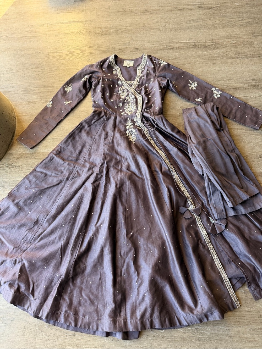 Matsya Mauve Chanderi Silk Round Anarkali Dress - Picture 6 of 10